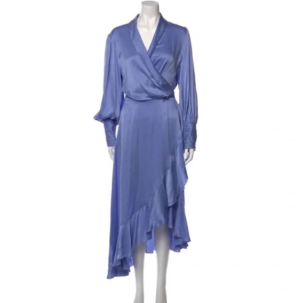 Zimmermann Lavender-Blue Long Sleeve Wrap Silk Dress - Picture 5 of 6